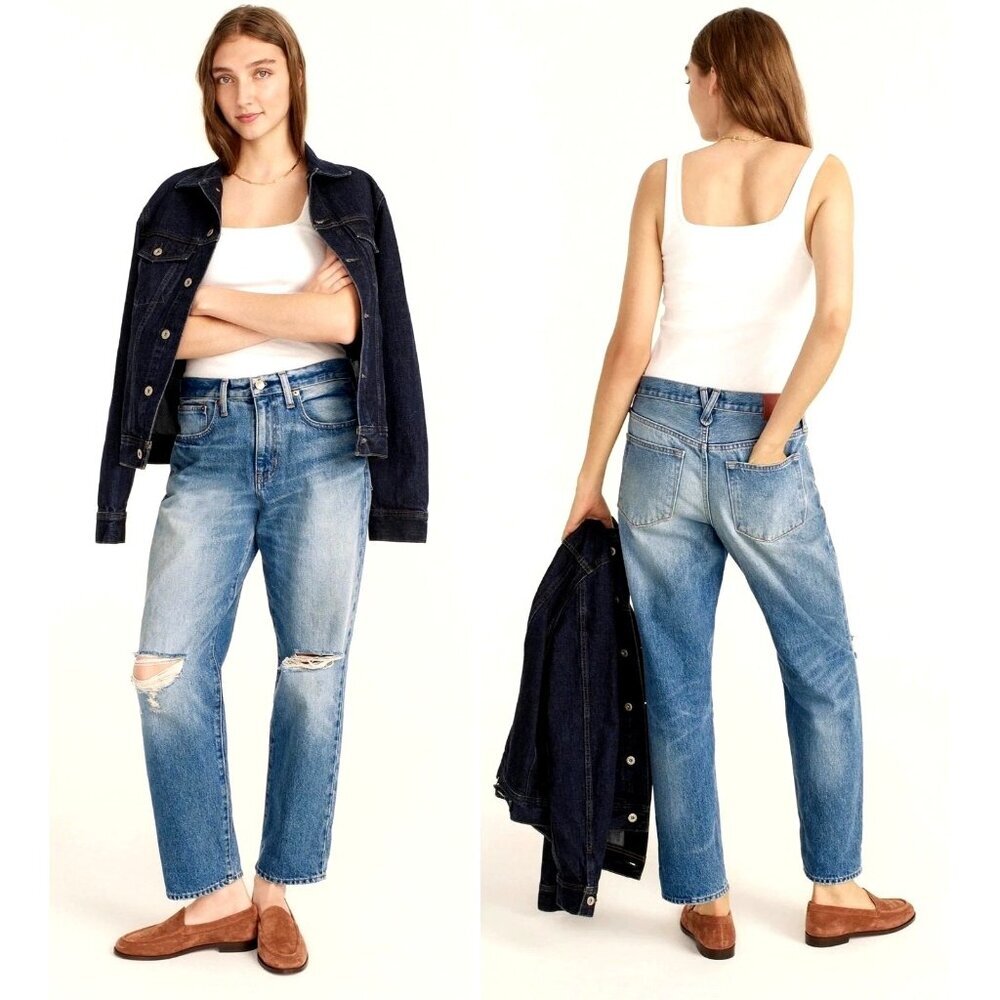 J Crew‎ Jeans Women 24 Petite Blue Medium Wash Distressed Slouchy Boyfriend
